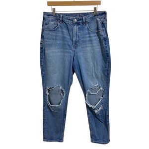 American Eagle Outfitters Mom Jean Distressed Ripped Blue Denim Women's 12 Short